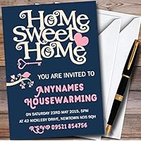 10 x Navy Blue Home Sweet Home Personalized Housewarming Party Invitations