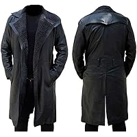 New German Classic Full Faux Fur WW2 Black Real Sheepskin Leather Blade Trench Long Coat Winter Jacket For Men