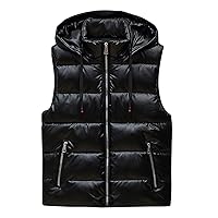Men's Lightweight Cotton Puffer Vest Winter Casual Stand Collar Zip Up Hooded Down Vest Outerwear With Pockets