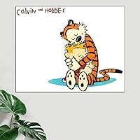 Calvin and Hobbs Funny Poster, American Comic Strip Cartoon Print, Canvas Wall Art Decor for Nursey, Kids Room, Decorative Picture