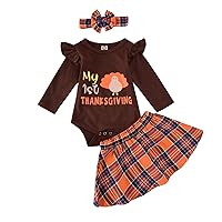 Cute Teen Girls Outfits Toddler Kids Infant Thanksgiving Turkey Long Sleeves Romper Jumpsuit Plaid (Brown, 12-18 Months)