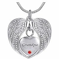 Heart Cremation Urn Necklace for Ashes Urn Jewelry Memorial Pendant with Fill Kit and Gift Box - Always on My Mind Forever in My Heart for Grandpa(July)