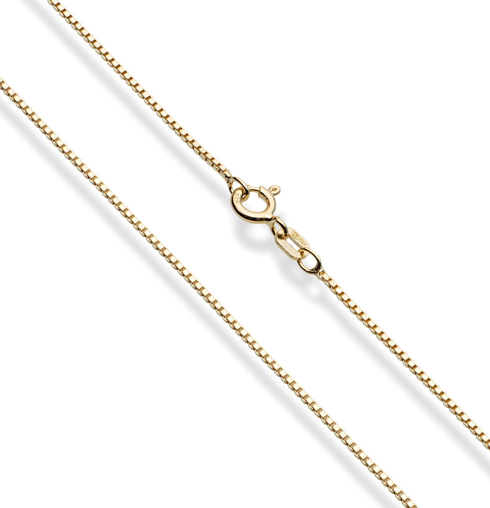 Miabella Solid 18K Gold Over 925 Sterling Silver Italian 1mm Box Chain Necklace for Women Men, Made in Italy