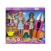 Barbie Pink Passport 2 Pack Camping Adventure Dolls Gift Set, Brown