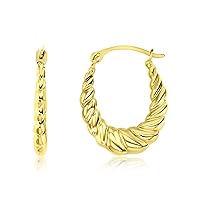 14K Yellow Gold 2x18mm Small Bamboo or Shrimp Design Lightweight Oval Hoop Earrings