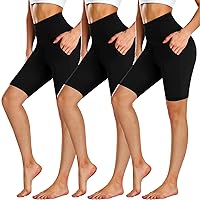 NEW YOUNG 3 Pack Biker Shorts with Pockets for Women High Waisted 8 inch Tummy Control Black Workout Yoga Short Pants