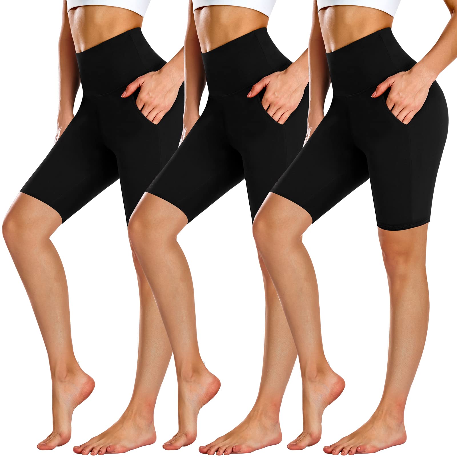 NEW YOUNG 3 Pack Biker Shorts with Pockets for Women-8