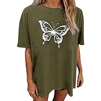 Plus Size Tops for Women Spring Dressy Womens Summer Print O Neck Short Sleeve Loose Tops Blouse Tees T Shirt
