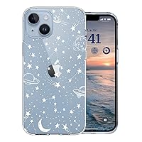 Designed for iPhone 14 Case, for Girls Woman, Slim fit Crystal Clear Cute Stars Moon Alien UFO Meteor Space Universe Pattern Hard Back Shockproof Protective Cover 6.1 inch (Cosmos 14)