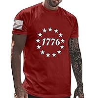 USA t Shirts for Men red American Flag Shirt Muscle Costume Shirt Men Short Sleeve Shirts Crewneck Tshirt Men Black