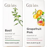 Basil Essential Oil & Grapefruit Essential Oil for Diffuser Set - 100% Pure Therapeutic Grade Essential Oils Set - 2x10ml - Gya Labs