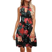 Dresses for Women 2023 Summer Dress for Women Halter Neck Floral Print Short Dress Sleeveless Sundresses