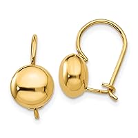 14K Yellow Gold Polished 8mm Button Kidney Wire Earrings