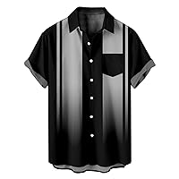 Turndown Collar Tee Shirt for Men, Summer Short Sleeve T-Shirt Casual Button Down Hawaiian Shirts Patchwork Tops Men Sport Mens Shirts Short Sleeve