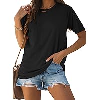 EVALESS T Shirts for Women Fashion 2024 Casual Crewneck Short Sleeve Tops Blouse