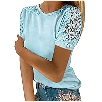 Tshirts Shirts for Women Trendy Lace Crochet Tops Summer Short Sleeve Tunic Shirts Casual Loose Dressy Blouses