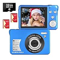 Digital Camera 48MP 2.7K Compact Vlogging Camera with 16X Digital Zoom 2.7-inch Screen Anti-Shake Photoflash Selfie for Kids Teens Beginners Gift with 32G Card & Two Batteries