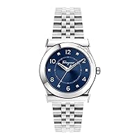 Ferragamo Womens Swiss Made Watch Vega Collection Featuring Stainless Steel 5 Link Bracelet with Silver Tones with Sophisticated Minimalist Blue Dial and Stainless Steel Details Swiss Quartz Movement