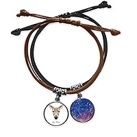 Lond-Faced Chestnut Wild Roe Deer Animal Bracelet Rope Hand Chain Leather Starry Sky Wristband
