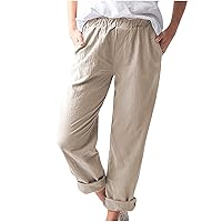 Women Loose Fit Pants Linen Pants for Women Ruched Straight Leg Plain Long Leg Summer Fall Pants 2024 Fashion