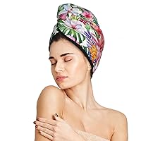 Tropical Flowers Hair Towel Wrap Microfiber Fast Drying Hair Turban with Buttons for Women Girls Drying Curly, Long & Thick Hair
