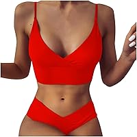 Bikini Set for Women Sexy Cross V Neck Spaghetti Straps Push up High Cut Thong Solid Two Piece Swimsuit Bathing Suits