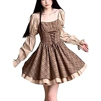 Kawaii Party Lolita Dress Women Causal Long Sleeve Y2k Mini Dress Female Plaid Slim One Piece Dress