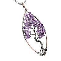 TUMBEELLUWA Tree Pendant Necklace Stone Healing Crystal Quartz Chakra Handmade Jewelry for Women