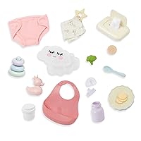 babi by Battat B Care & Feeding Set (20 Pieces) – 14-inch Baby Doll Accessories – Changing Diaper, Bib, Play Food – Meal Time & Changing Toys for Children Ages 2+