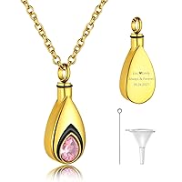 GoldChic Jewellery Urn Necklace For Ashes with Birthstone For Women, Teardrop Ash Necklaces Memorial Keepsake Jewellery Can Engrave