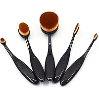 Makeup Brush 5 Pcs Cosmetic Oval Toothbrush Blush Powder Foundation Beauty Eyeshadow Brushes Set+Makeup Sponge (Gold)