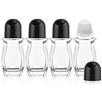 4Pcs 50ml/1.7oz Clear Glass Essential Oils Roller Bottles with Plastic Roller Ball and Black Lid,Deodorant Roller Ball Bottles,Refillable Empty Massage Roll-on Bottles