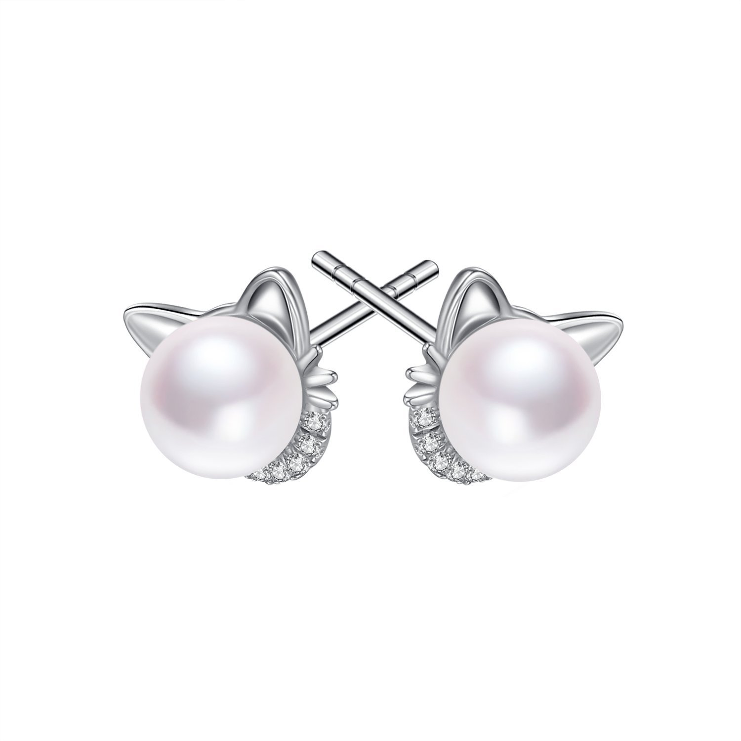 Rabbit Cat Earrings Freshwater Pearl Earrings Sterling Silver Stud Earrings for Women Gifts