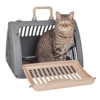 SportPet Designs Foldable Travel Cat Carrier - Front Door Plastic Collapsible Carrier, Gray and Tan, Medium (Pack of 1)