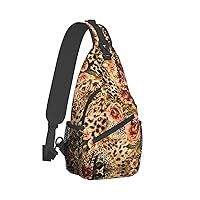 Striped Leopard Print Crossbody Backpack Shoulder Bag Cross Chest Bag For Travel, Hiking Gym Tactical Use