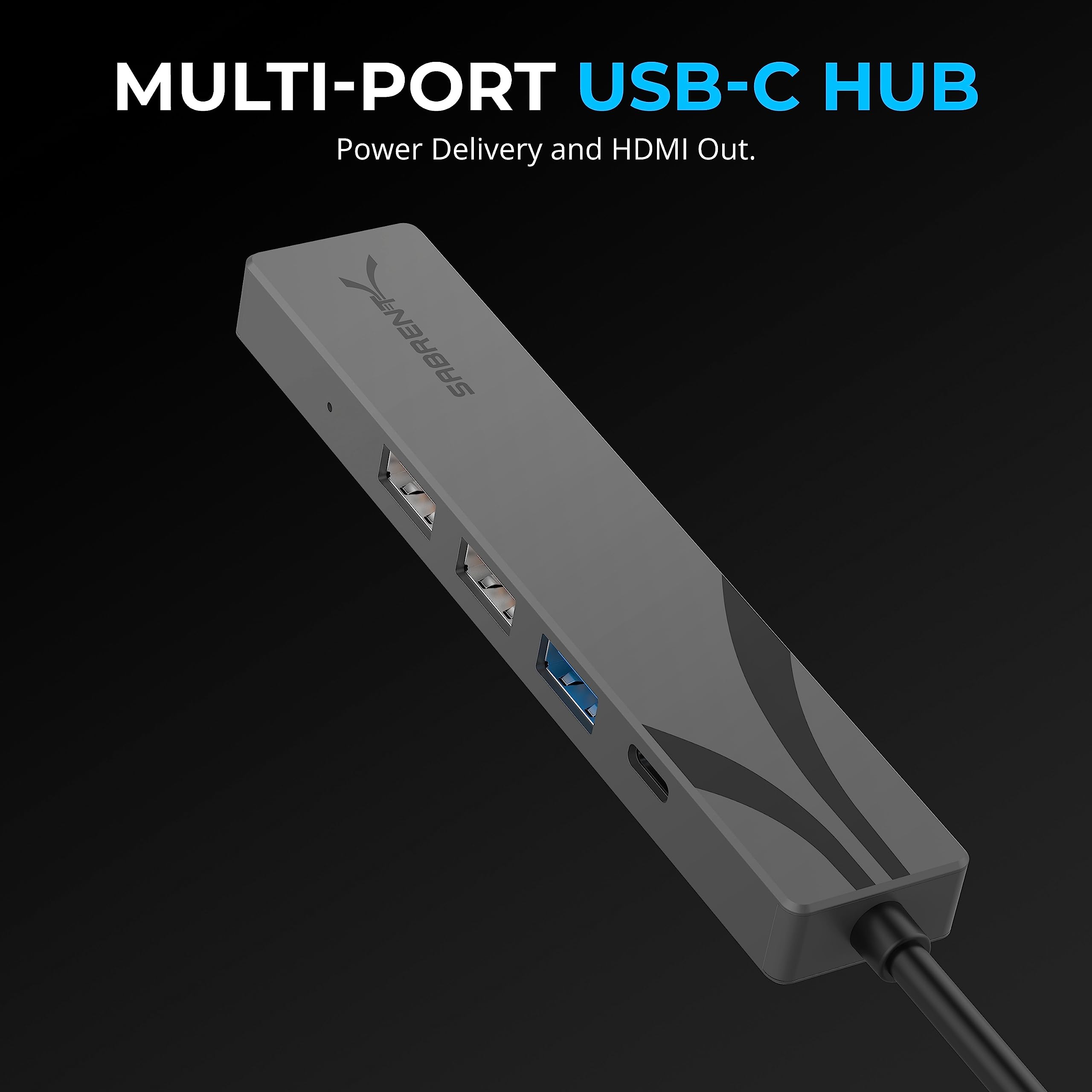 SABRENT Multi-Port USB-C Hub with Power Delivery and HDMI Out, 3 USB A Ports [HB-SHPU]