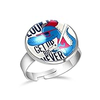 Creative Dinosaur Playing Baseball Adjustable Rings for Women Girls, Stainless Steel Open Finger Rings Jewelry Gifts
