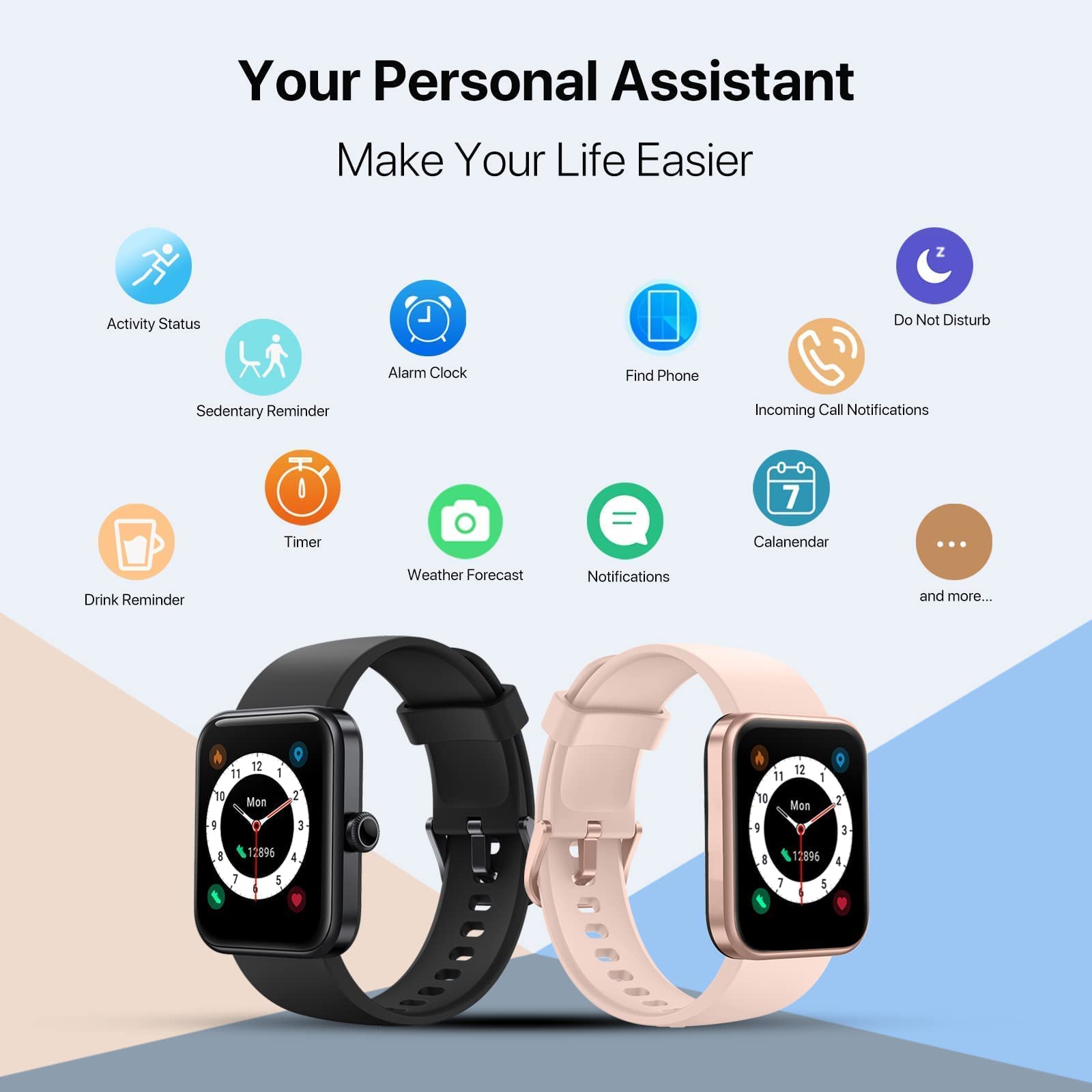 UMIDIGI UFit Pro His and Her Smart Watch Alexa Built-in,Fitness Tracker with Heart Rate , SpO2 and Sleep Monitor, 5ATM Waterproof HD Color Touchscreen Smart Watch for Couples