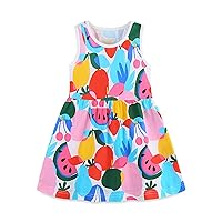 Toddler Girls Casual Dress Sleeveless Cartoon Fruit Pattern Princess Sundress Summer Beach Tank Play Dress