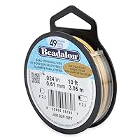 Beadalon 49 Strand Stainless Steel Bead Stringing Wire, 024 in / 0.61 mm, Gold Plated, 10 ft / 3.1 m
