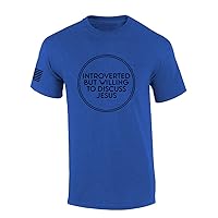 Introverted But Willing to Discuss Jesus Funny Bible Scripture Mens Christian Tshirt Cross Short Sleeve T-Shirt Graphic Tee