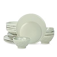 Nendo Stoneware Dinnerware Set, 16-Piece - Service for 4, Sage-Grey