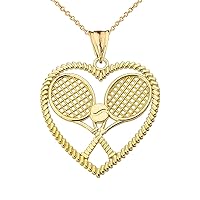 DETAILED TENNIS RACKETS IN HEART PENDANT NECKLACE IN YELLOW GOLD - Gold Purity:: 10K, Pendant/Necklace Option: Pendant With 18