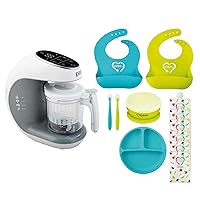 EVLA'S Baby Food Maker, Food Processor, Blender, Grinder, Steamer for Healthy,Homemade Food with 6 Reusable Pouches and Baby Feeding Set, White & Turquoise