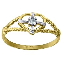 14k Gold Womens Two tone CZ Cubic Zirconia Simulated Diamond Size 7 Love Heart Ring Band Jewelry for Women