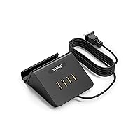 VHBW USB Charger Station 25W 4 Port Multi USB Charging Station for Multiple Devices iPhone, iPad, Android, Samsung, Tablet, Home, Office (UL Listed, 6FT, Black)