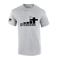 Mens Christian Shirt Can You Hear Me Now Good Service Christian Flag Sleeve Short Sleeve T-Shirt Graphic Tee