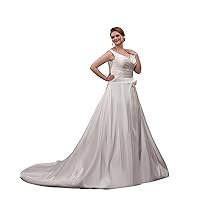 Ivory Satin A Line Princess V Neck Chapel Train Wedding Dress Plus Size