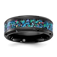 Black Zirconium Polished With Simulated Opal Inlay 8mm Band Jewelry for Women - Ring Size Options: 10 10.5 11 11.5 12 12.5 13 8 8.5 9 9.5