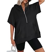 AUTOMET Womens Oversized Short Sleeve Half Zip Hoodies 2024 Fashion Summer Sweatshirts with Pockets